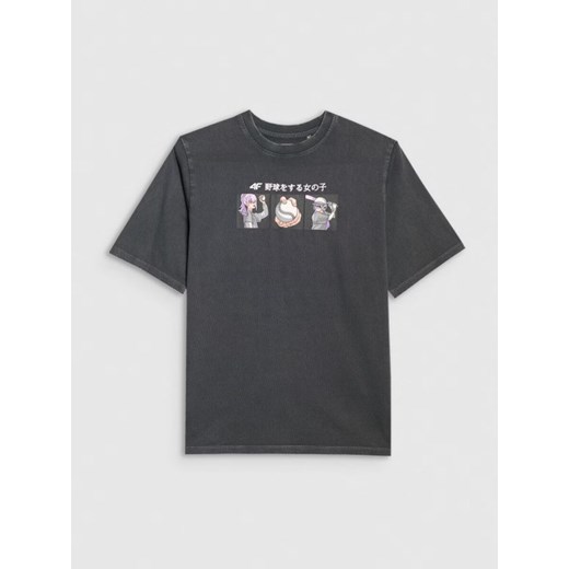 Dziewczęcy t-shirt z nadrukiem 4F 4FJRAW25TTSHF3291 - szary ze sklepu Sportstylestory.com w kategorii T-shirty chłopięce - zdjęcie 185137609