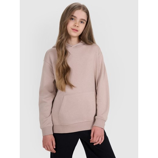 Dziewczęca bluza nierozpinana z kapturem 4F 4FJRAW25TSWSF2467 - beżowa ze sklepu Sportstylestory.com w kategorii Bluzy dziewczęce - zdjęcie 185137689