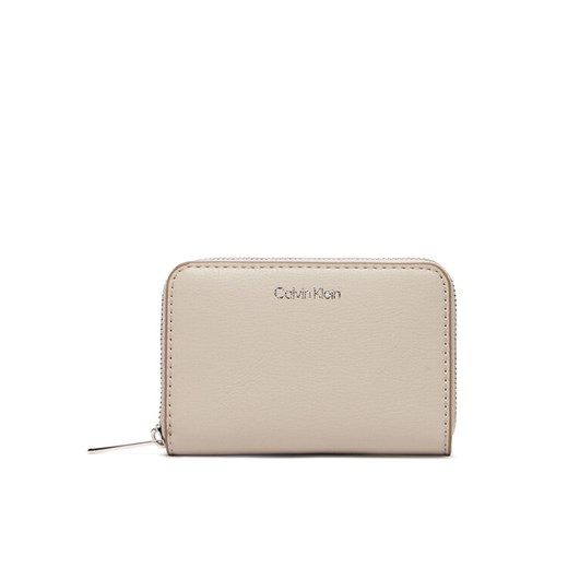 Duży Portfel Damski Calvin Klein Foil Logo Medium Zip Around LV04F1091G Beżowy ze sklepu eobuwie.pl w kategorii Portfele damskie - zdjęcie 185356628