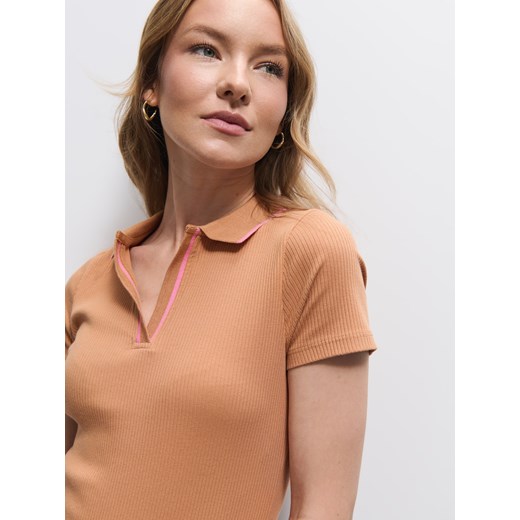 Mohito - Bluzka z kołnierzykiem polo - bursztynowy Mohito XXL Mohito