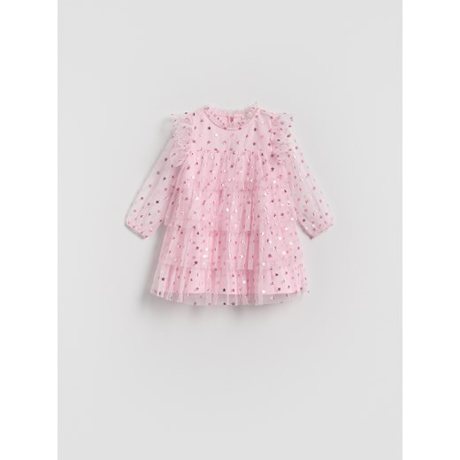 Reserved - Tiulowa sukienka w gwiazdki - pastelowy róż Reserved 116 (5-6 lat) Reserved
