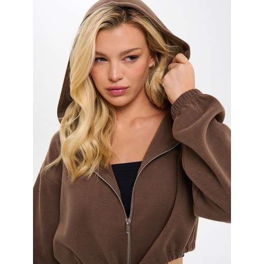 Sinsay - Bluza crop z kapturem - brązowy Sinsay S Sinsay