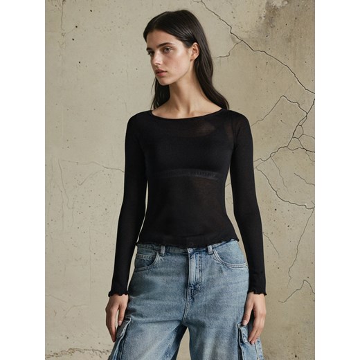 Sinsay - Dopasowana bluzka basic - czarny Sinsay L Sinsay
