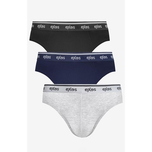 3-pack slipy męskie bawełniane w sportowym stylu EXSL392MX3, Kolor czarno-granatowy, Rozmiar S, EXES ze sklepu Intymna w kategorii Majtki męskie - zdjęcie 185369455