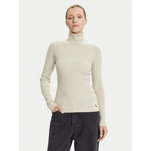 Calvin Klein Jeans Golf LV047D350G Beżowy Regular Fit ze sklepu MODIVO w kategorii Swetry damskie - zdjęcie 185371738