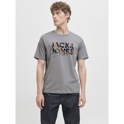 Jack & Jones Koszulka męska - JJGEplas Mężczyźni Bawełna szary nadruk ze sklepu vangraaf w kategorii T-shirty męskie - zdjęcie 185373626