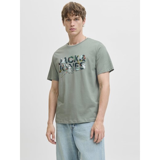 Jack & Jones Koszulka męska - JJGEplas Mężczyźni Bawełna seledynowy nadruk ze sklepu vangraaf w kategorii T-shirty męskie - zdjęcie 185373627