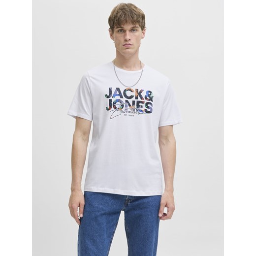 Jack & Jones Koszulka męska - JJGEplas Mężczyźni Bawełna biały nadruk ze sklepu vangraaf w kategorii T-shirty męskie - zdjęcie 185373629