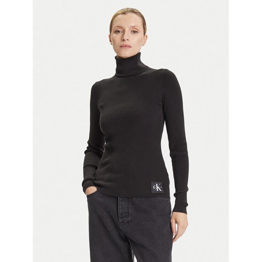 Calvin Klein Jeans Golf LV047D350G Czarny Regular Fit ze sklepu MODIVO w kategorii Swetry damskie - zdjęcie 185373789