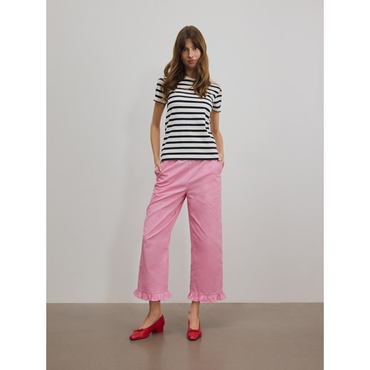 Reserved - Spodnie z falbanką - różowy Reserved S Reserved