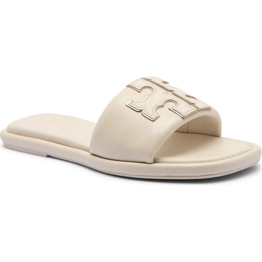 TORY BURCH Skórzane klapki DOUBLE T SPORT SLIDE ze sklepu Gomez Fashion Store w kategorii Klapki damskie - zdjęcie 185378357