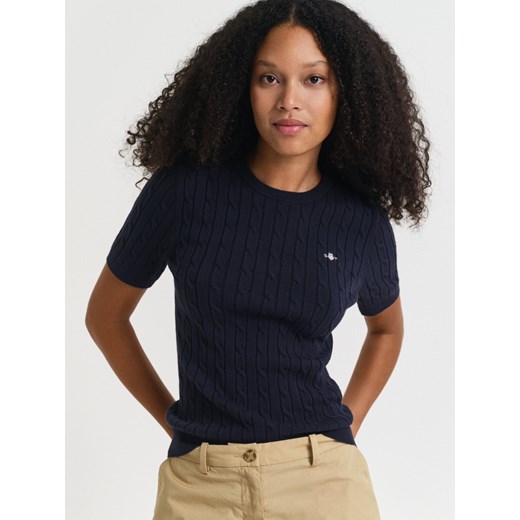 Gant Damski sweter z krótkim rękawem Kobiety Bawełna granatowy jednolity ze sklepu vangraaf w kategorii Swetry damskie - zdjęcie 185384688