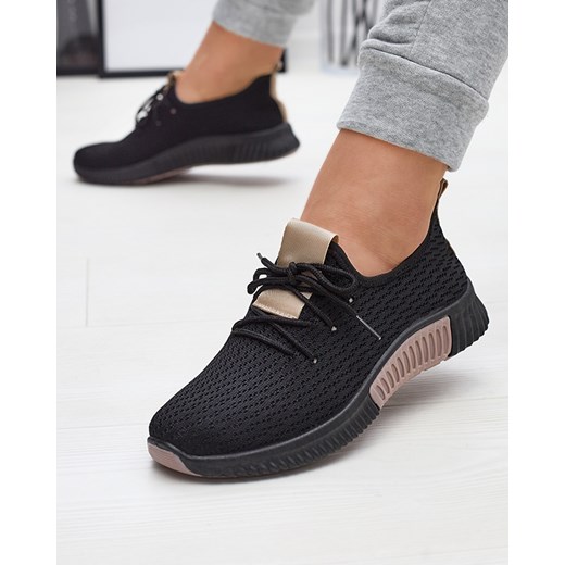 Czarne damskie buty sportowe z brązowymi wstawkami Keteti - Obuwie Royalfashion.pl 39 promocja royalfashion.pl