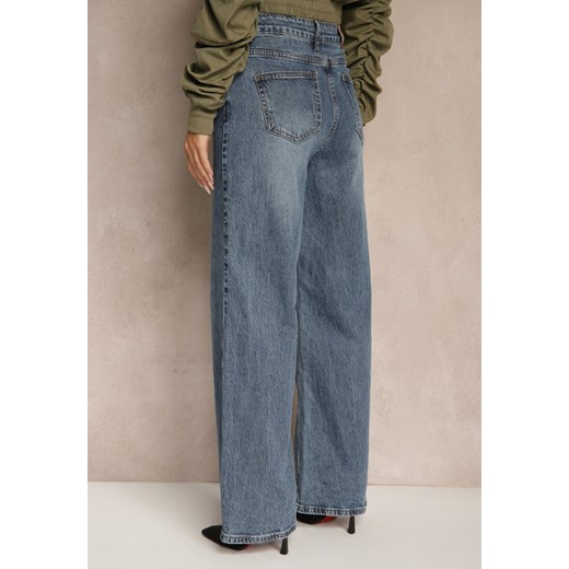 Szare Szerokie Jeansy High Waist z Cyrkoniowymi Zdobieniami Zarilene Renee XL renee.pl