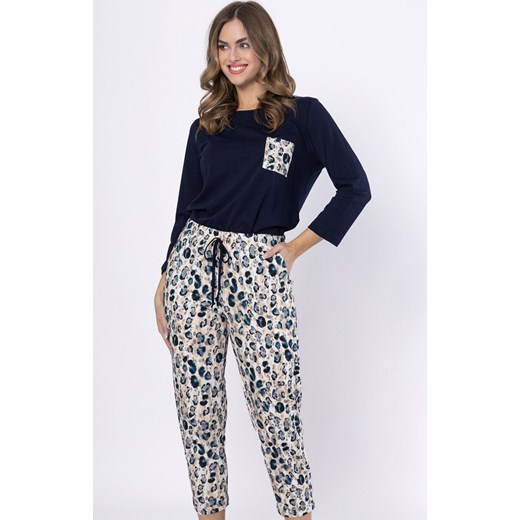 Bawełniana piżama damska 1664 Wiktoria, Kolor granatowy-wzór, Rozmiar M, Leveza ze sklepu Primodo w kategorii Piżamy damskie - zdjęcie 185389798