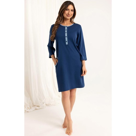 Koszula nocna damska z rękawem 3/4 granatowa 165, Kolor granatowy, Rozmiar M, Regina M Primodo okazja