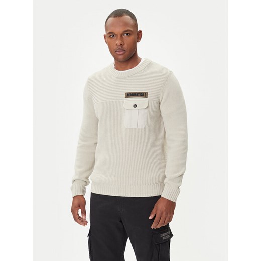 Aeronautica Militare Sweter 252MA1573UL00539 Beżowy Regular Fit ze sklepu MODIVO w kategorii Swetry męskie - zdjęcie 185391216