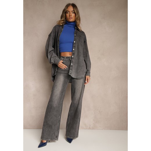 Szare Jeansy High Waist o Szerokim Kroju Tessine ze sklepu renee.pl w kategorii Jeansy damskie - zdjęcie 185396396