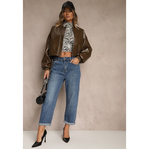 Niebieskie Jeansy Regular Wiast o Fasonie Mom Fit Gondie Renee XL renee.pl
