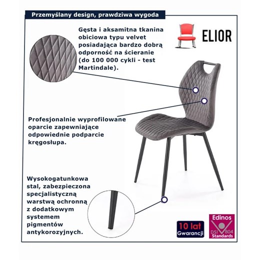 Pikowane welurowe szare krzesło T5-Z63 Elior Edinos.pl