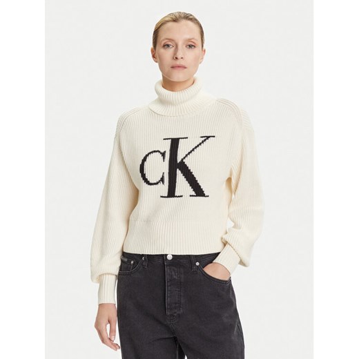 Calvin Klein Jeans Golf LV047D349G Écru Loose Fit ze sklepu MODIVO w kategorii Swetry damskie - zdjęcie 185401777