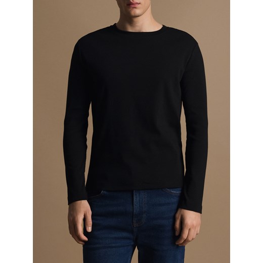 Reserved - Bawełniany longsleeve - czarny ze sklepu Reserved w kategorii T-shirty męskie - zdjęcie 185405755