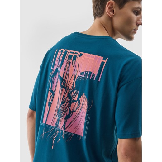Męski t-shirt z nadrukiem 4F 4FWSS24TTSHM1287 – turkusowy ze sklepu Sportstylestory.com w kategorii T-shirty męskie - zdjęcie 185410499