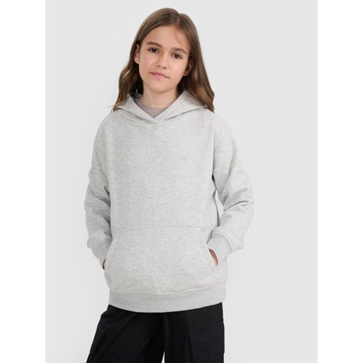 Dziewczęca bluza nierozpinana z kapturem 4F 4FJRMM00TSWSF2465 - szara ze sklepu Sportstylestory.com w kategorii Bluzy dziewczęce - zdjęcie 185410549