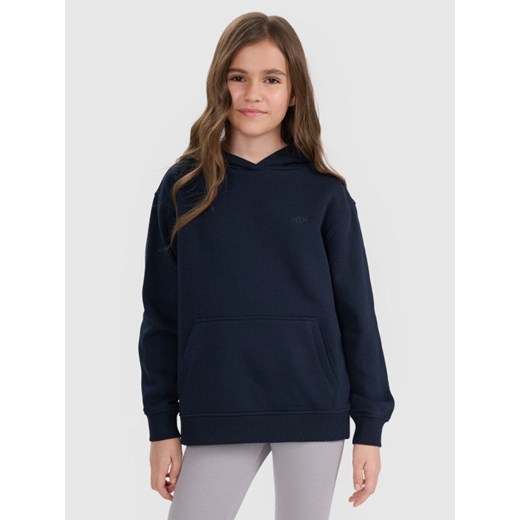 Dziewczęca bluza nierozpinana z kapturem 4F 4FJRMM00TSWSF2465 - granatowa ze sklepu Sportstylestory.com w kategorii Bluzy dziewczęce - zdjęcie 185410555