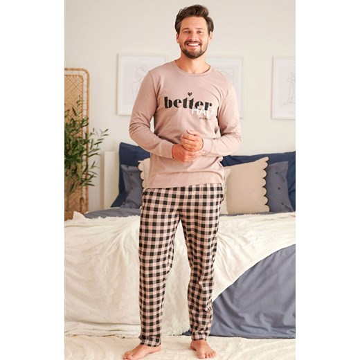Doctor Nap beżowa męska piżama ze spodniami w kratę PMB.5216, Kolor beżowy, Rozmiar 2XL, Doctor Nap ze sklepu Primodo w kategorii Piżamy męskie - zdjęcie 185412788