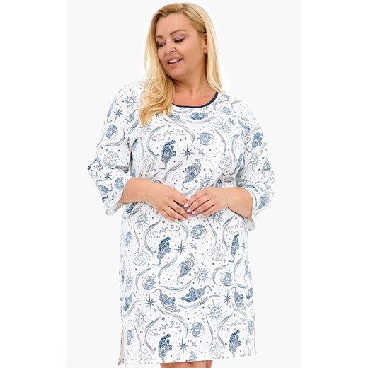 Bawełniana koszula nocna plus size 464/448 Ingrid, Kolor ecru-wzór, Rozmiar 3XL, Cornette ze sklepu Intymna w kategorii Koszule nocne - zdjęcie 185413819