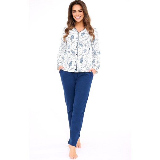 Rozpinana piżama damska 682/445 Kristin, Kolor ecru-granat, Rozmiar M, Cornette ze sklepu Intymna w kategorii Piżamy damskie - zdjęcie 185413838