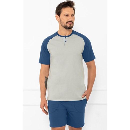 Krótka piżama męska szaro-jeansowa Aleksander, Kolor szary-jeans, Rozmiar M, Italian Fashion ze sklepu Intymna w kategorii Piżamy męskie - zdjęcie 185413875