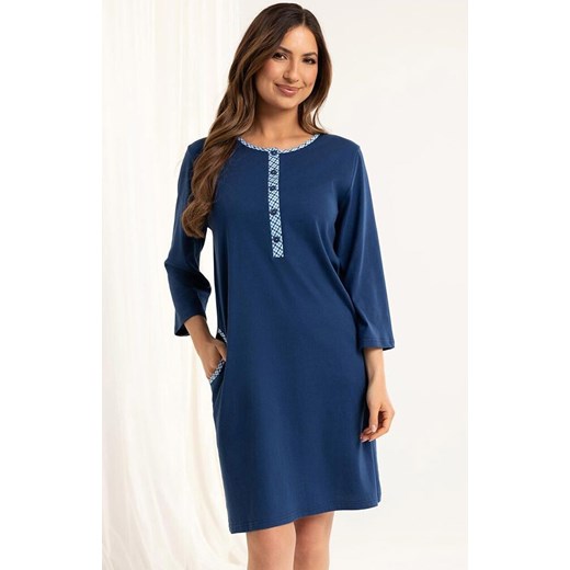 Koszula nocna damska z rękawem 3/4 granatowa 165, Kolor granatowy, Rozmiar M, Regina ze sklepu Intymna w kategorii Koszule nocne - zdjęcie 185414077