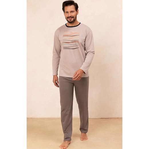 Długa piżama męska beżowa 492, Kolor beżowy, Rozmiar L, Regina ze sklepu Intymna w kategorii Piżamy męskie - zdjęcie 185414095