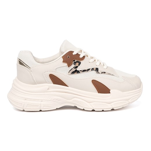 Shelvt Beżowe sneakersy damskie na grubej podeszwie beżowy ze sklepu ButyModne.pl w kategorii Buty sportowe damskie - zdjęcie 185415305