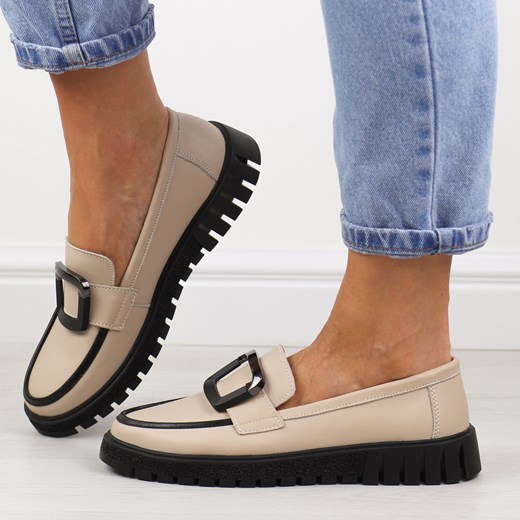 Beżowe skórzane półbuty damskie Filippo Dp6044/24 ze sklepu suzana.pl w kategorii Półbuty damskie - zdjęcie 185417655