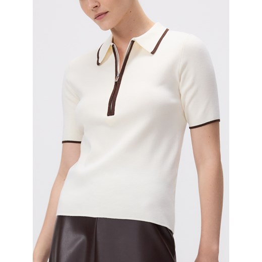 Reserved - Sweter polo z wiskozą - kremowy Reserved M Reserved