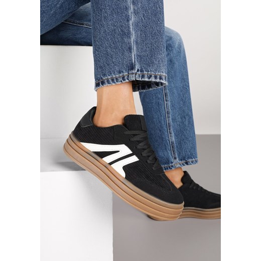 Czarne Sneakersy Tenisówki na Platformie z Tłoczeniem i Geometrycznym  Motywem Kialie ze sklepu renee.pl w kategorii Buty sportowe damskie - zdjęcie 185420379