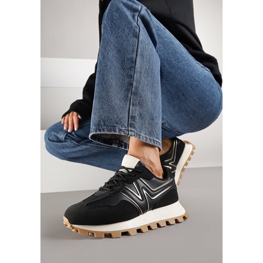Czarne Sneakersy Ozdobione Geometrycznym Motywem Annerie ze sklepu renee.pl w kategorii Buty sportowe damskie - zdjęcie 185420385