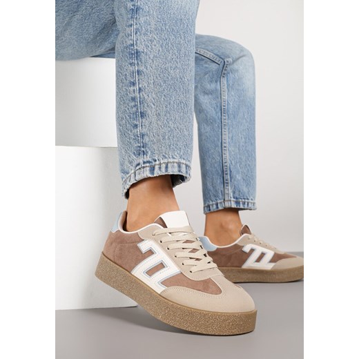 Brązowo-Beżowe Sneakersy Ozdobione Geometrycznym Motywem Lanelise ze sklepu renee.pl w kategorii Buty sportowe damskie - zdjęcie 185420559