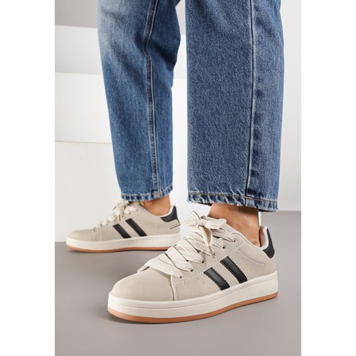 Beżowo-Czarne Sneakersy z Geometrycznym Wzorem Rillomia ze sklepu renee.pl w kategorii Buty sportowe damskie - zdjęcie 185420769