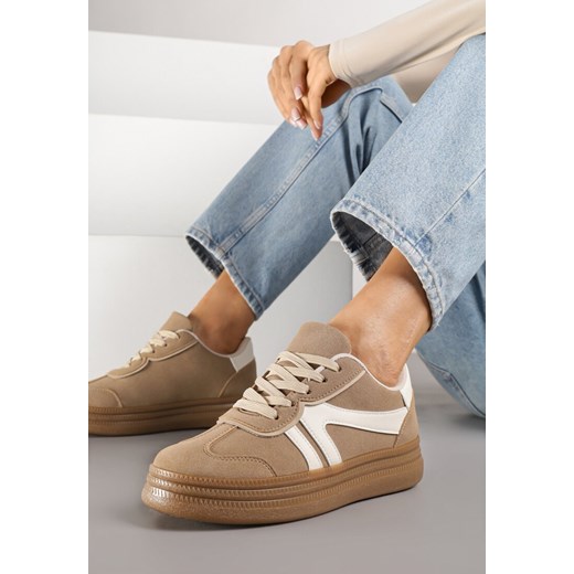 Beżowe Sneakersy Tenisówki Ozdobione Geometrycznym Wzorem Shie ze sklepu renee.pl w kategorii Buty sportowe damskie - zdjęcie 185420907