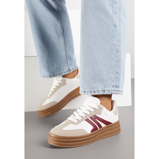 Białe Sneakersy w Stylu Tenisówek na Grubej Podeszwie z Geometrycznym Wzorem Wevirra ze sklepu born2be.pl w kategorii Buty sportowe damskie - zdjęcie 185421679