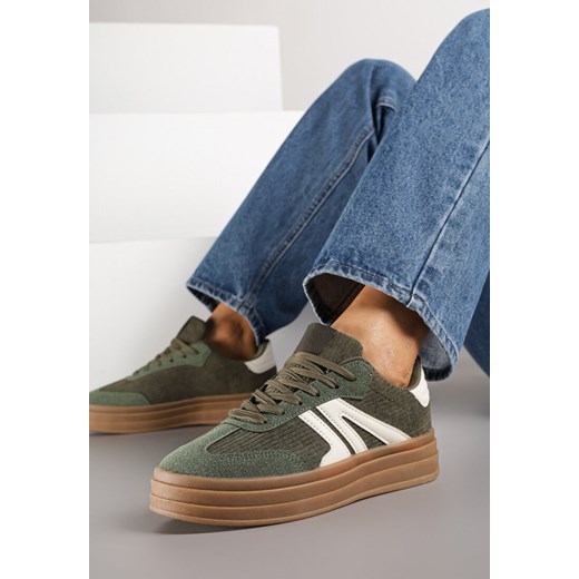Zielone Sneakersy w Stylu Tenisówek na Grubej Podeszwie z Geometrycznym Wzorem Wevirra ze sklepu born2be.pl w kategorii Buty sportowe damskie - zdjęcie 185421685