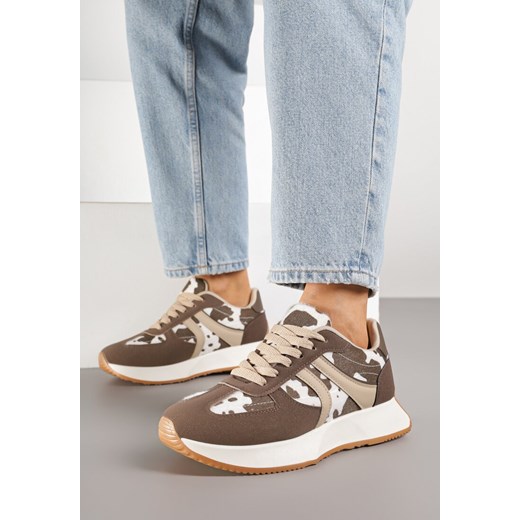 Brązowo-Białe Sneakersy Ozdobione Paskami i Motywem w Krowie Łaty Florgisse ze sklepu born2be.pl w kategorii Buty sportowe damskie - zdjęcie 185421847