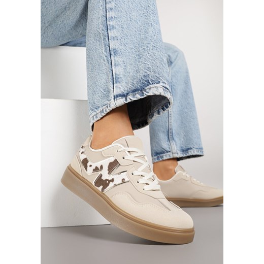 Beżowe Sneakersy z Geometrycznym Wzorem w Krowie Łaty Nariale ze sklepu born2be.pl w kategorii Buty sportowe damskie - zdjęcie 185421865