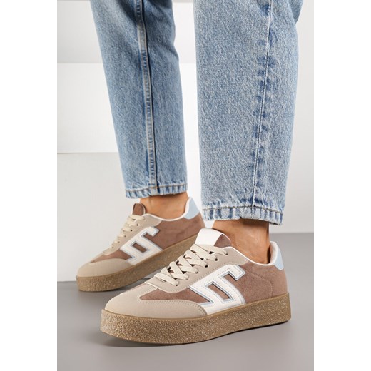 Brązowo-Beżowe Sneakersy z Geometrycznym Wzorem Adelnaria ze sklepu born2be.pl w kategorii Buty sportowe damskie - zdjęcie 185421877
