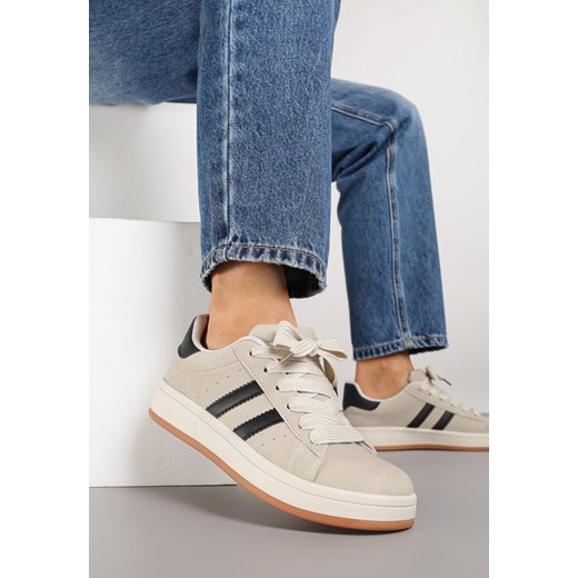 Beżowo-Czarne Sneakersy z Ozdobnymi Paskami Rilanira ze sklepu born2be.pl w kategorii Buty sportowe damskie - zdjęcie 185422087