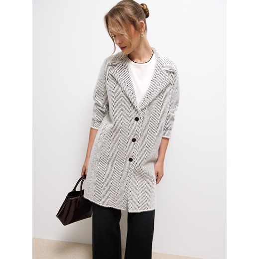 Mohito - Szary kardigan oversize - kremowy ze sklepu Mohito w kategorii Swetry damskie - zdjęcie 185423345